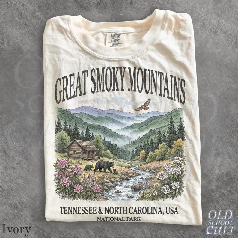 Comfort Colors Great Smoky Mountains National Park Vintage 90s Graphic TShirt, Retro Mountain Cabin Bear USA Nostalgia Unisex Tee