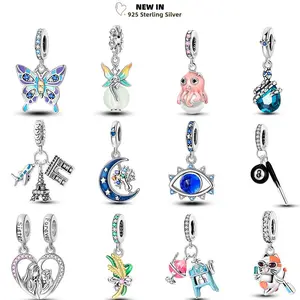 New 925 Sterling Silver Luminous Elf Blue Purple Butterfly Octopus Snake Charms Beads Fit Pendant Original Bracelets DIY Jewelry