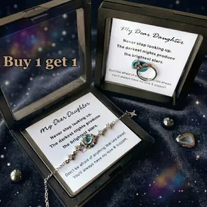 Buy 1 Planet Spinner Ring, Get 1 Matching Planet Bracelet Free – Adjustable Moon & Star Fidget Ring Gift Set for Teen Girls & Women with Gift Card