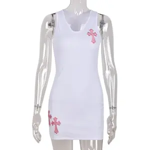 Pink Crossed T Shirt Dress Slim-fitting