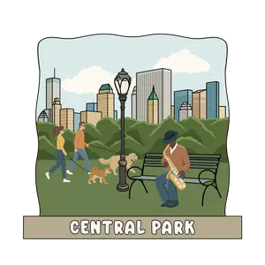 Central Park Sheep Meadow 3D Wooden Souvenir Magnet Custom New York City Scene with Dog Walkers Saxophonist and Iconic Skyline Eco Friendly Gift
