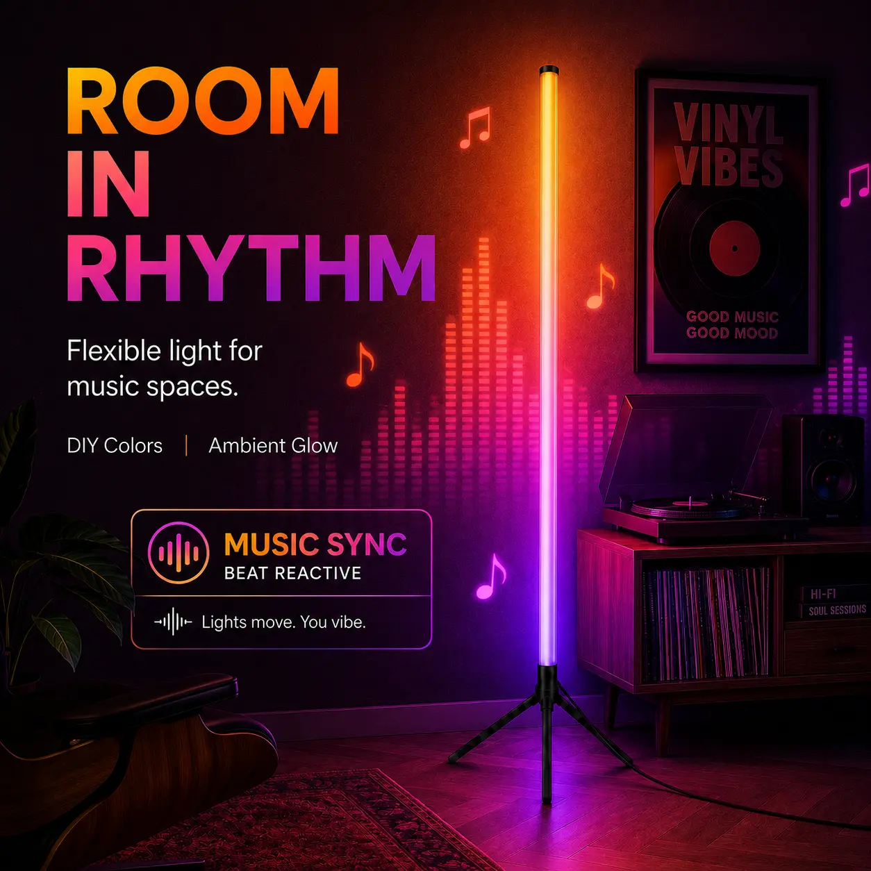 1PC/2PCS RGBIC Corner Floor Lamp, Color Changing LED Ambient Light with App & Remote Control, Music Sync, Timer, USB Powered Mood Lighting for Bedroom, Living Room, Gaming Room & Party Decor