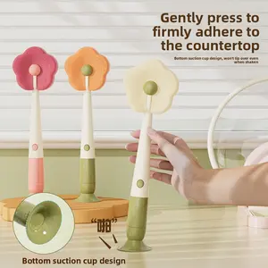 3-in-1 Long-Handled Suction Cup Flower Brush, Multifunctional Kitchen Drinkware Accessory for Water Bottle and Baby Bottle Cleaning with Special Sponge