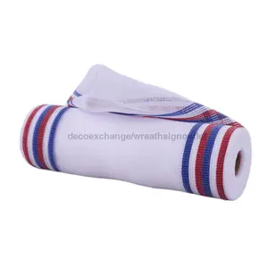 10.25"X10Yd Fine Weave Border Stripe Red/White/Blue On White RY5009M1
