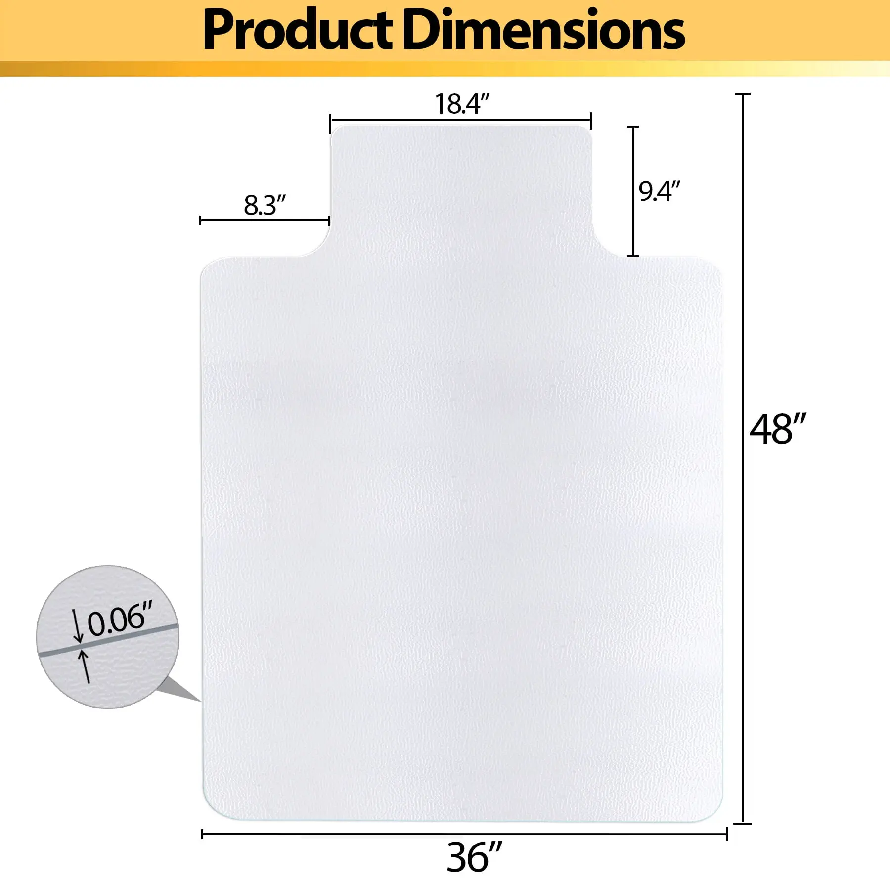 Zeny PVC Indoor Floor Mat - 36"x48" Frosted Finish Under Desk Option with Lip, Smooth Backside for Hardwood Floor Adhesion, Anti-Slip Support for Home Office Use, Anti-Slip Support Office Chair Mats
