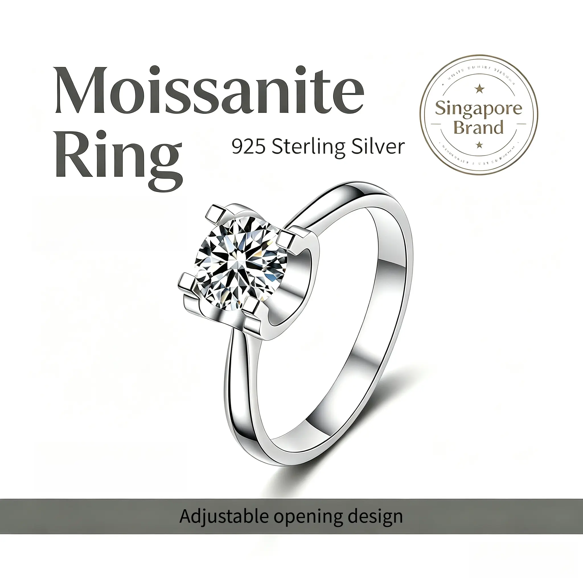 [Singapore LUCKY KILA] S925 Silver Elegant Diamond Engagement Ring with Solitaire Setting and Sleek Band Design for Special Occasions