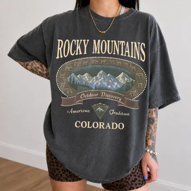 Comfort Colors Vintage Rocky Mountains Colorado Shirt, Retro 90s Mountain Hiking Tee, National Park Outdoor Adventure Graphic T-Shirt, Nature Lover Unisex Top, Women's T-shirt, Graphic Tee