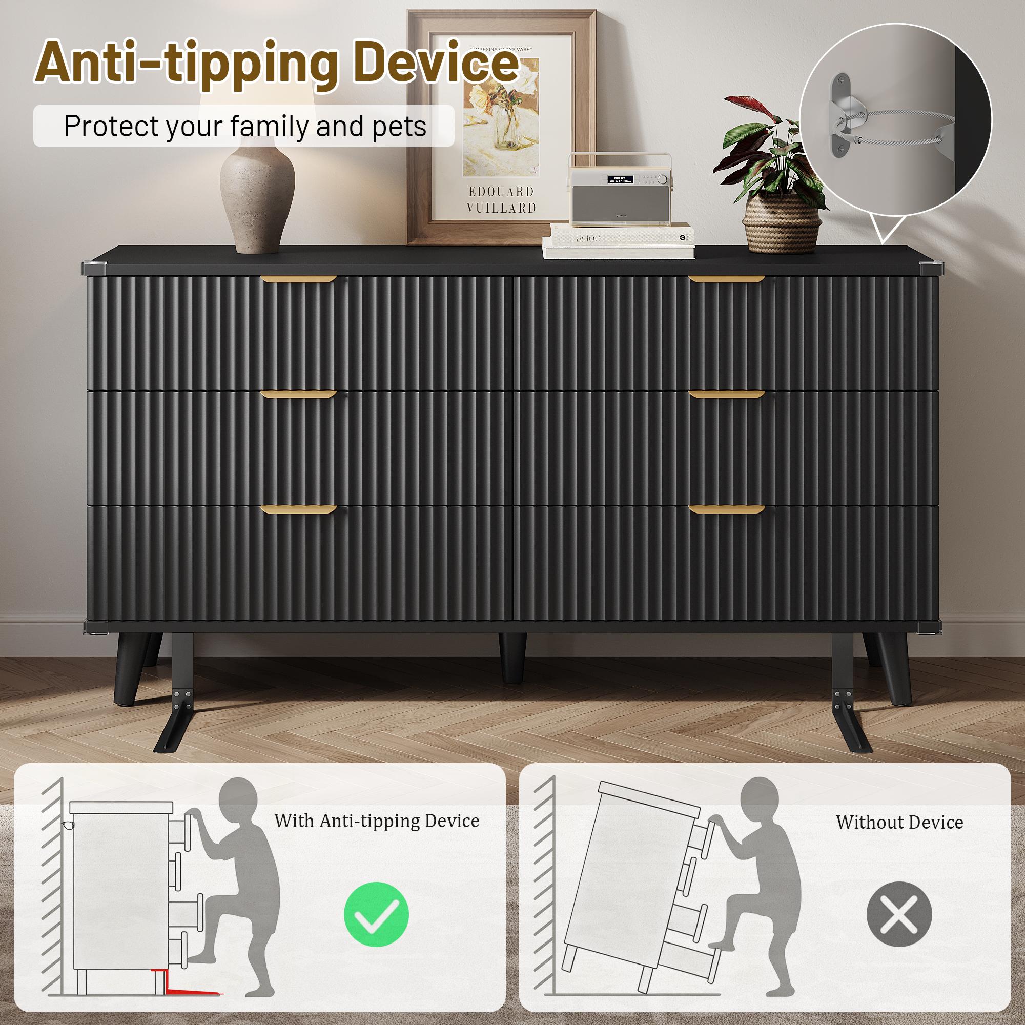 Aowos Fluted 6 Drawer Dresser, Wooden Dressers for Bedroom, 53.2" Wide Modern Long Dresser TV Stand 6 Drawers for Bedroom, Storage Cabinet, Space Saving Orgazier, Drawers Entryway, Home, Dinning, Closet, Living Room, Hallway, Natural, White, Black, Walnut Aowos Fluted 6 Drawer Dresser, Wooden Dressers for Bedroom, 53.2" Wide Modern Long Dresser TV Stand 6 Drawers for Bedroom, Storage Cabinet, Space Saving Orgazier, Drawers Entryway, Home, Dinning, Closet, Living Room, Hallway, Natural, White, Black, Walnut