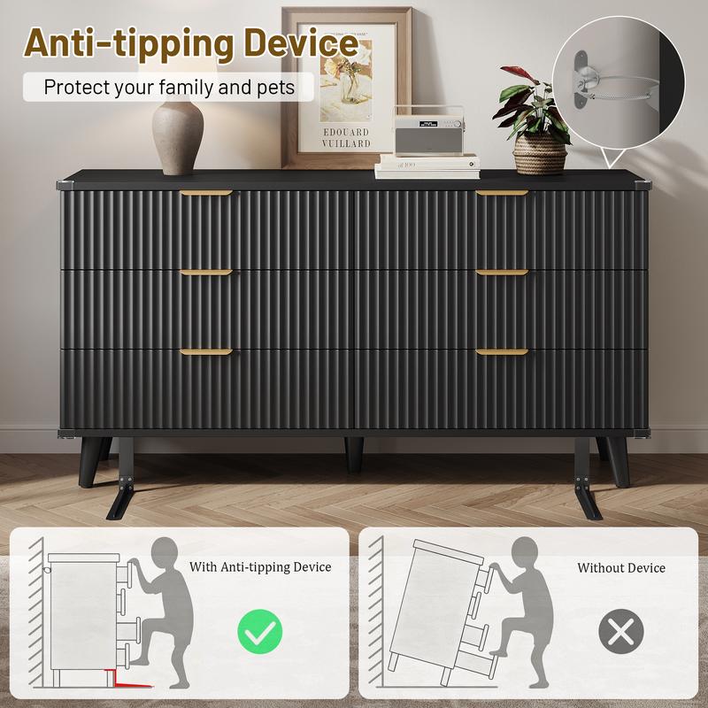 Aowos Fluted 6 Drawer Dresser, Wooden Dressers for Bedroom, 53.2" Wide Modern Long Dresser TV Stand 6 Drawers for Bedroom, Storage Cabinet, Space Saving Orgazier, Drawers Entryway, Home, Dinning, Closet, Living Room, Hallway, Natural, White, Black, Walnut Aowos Fluted 6 Drawer Dresser, Wooden Dressers for Bedroom, 53.2" Wide Modern Long Dresser TV Stand 6 Drawers for Bedroom, Storage Cabinet, Space Saving Orgazier, Drawers Entryway, Home, Dinning, Closet, Living Room, Hallway, Natural, White, Black, Walnut