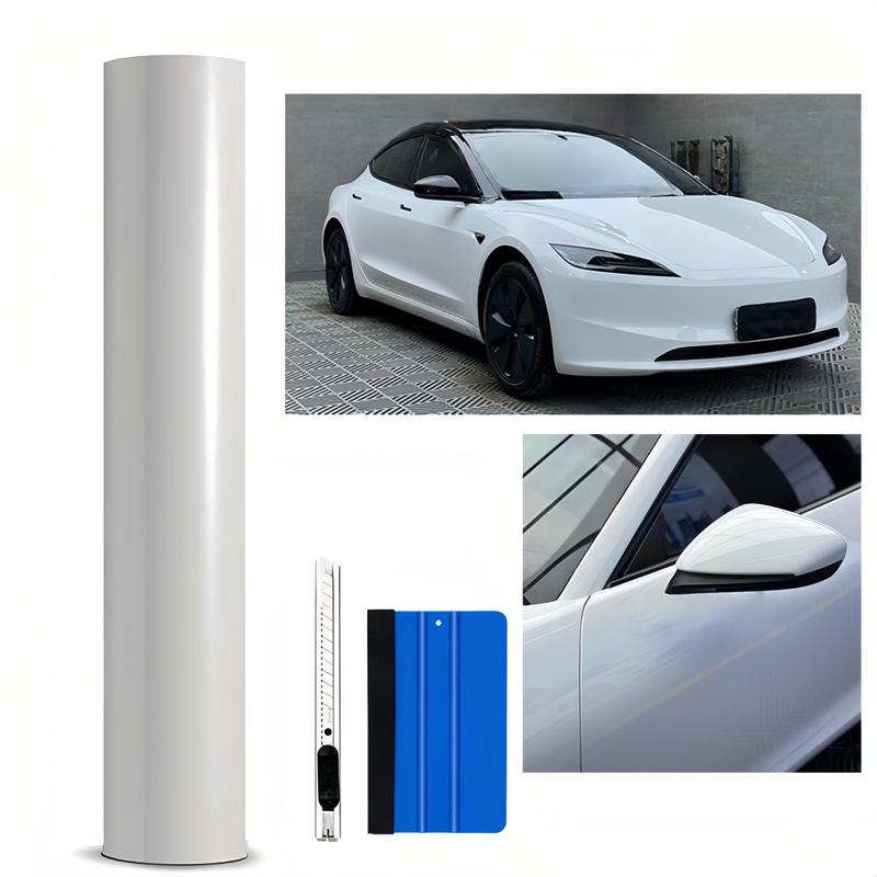 FONESO Super Glossy Car Body Sticker with Cutter and Hand Tool Kit, 60 x 8 inch Car Vinyl Film Wrap Protector Sticker, 5 FT x 1 FT Self-Adhesive Air Bubble Free Easy to Install, Universal For All Cars SUVs Sedan Coupe Truck Pickup Bike Motorcycle 30*150cm