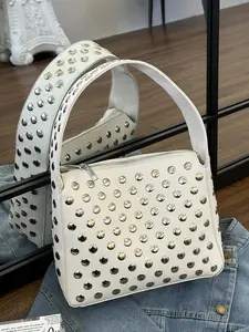 Fashion Studded Decorated Shoulder Bag, Women's Elegant Large Capacity Underarm Bag, Casual Trendy Versatile High-quality Daily Commuting Bag, Casual Trendy Purses, Embellished Shoulder Bag