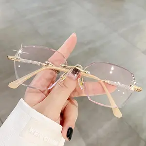Fashionable Glitter Rimless Reading Glasses, Trendy Gradual Color Lens Anti- Light Glasses for Women, Fashion Eyewear Accessories for Daily Wear, Fashion Eyeglasses, Trending Glasses