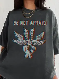 Women's Letter & Wings Print Round Neck Graphic Tee, Vintage Trendy Casual Half  Sleeve T-shirt for Daily Wear, Ladies Summer Clothes