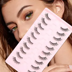Natural Half False Eyelashes, 10 Pairs Cat Eye False Eyelashes, Volumized False Eyelashes for Women and Girls Eye Makeup Enhancement, Cosmetic, Natural Look Lashes, Lightweight Natural Eyelashes, False Eyelashes Set