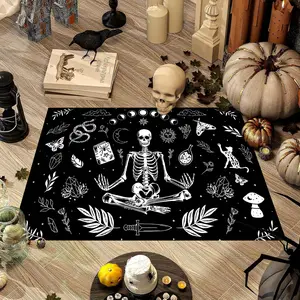 Halloween Skull Door Mat, Meditation Yoga Decorative Print Rug, Gothic Halloween Decoration, Holiday Gift Idea, Unique Home Decor Accessory
