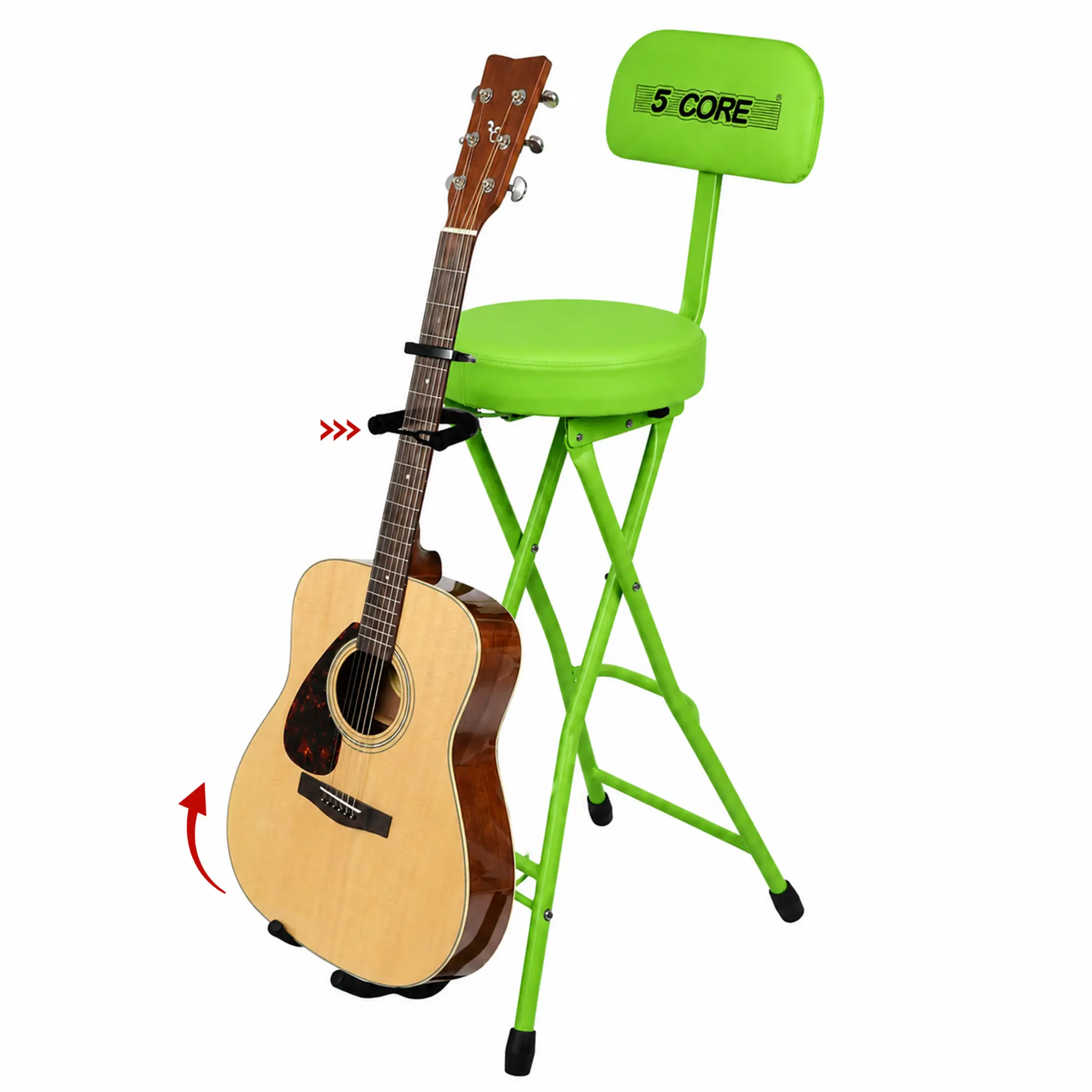 5Core Guitar Stool 3.15" Padded Chair w Backrest Foldable Music Seat Built in Foot Rest Guitar Stand