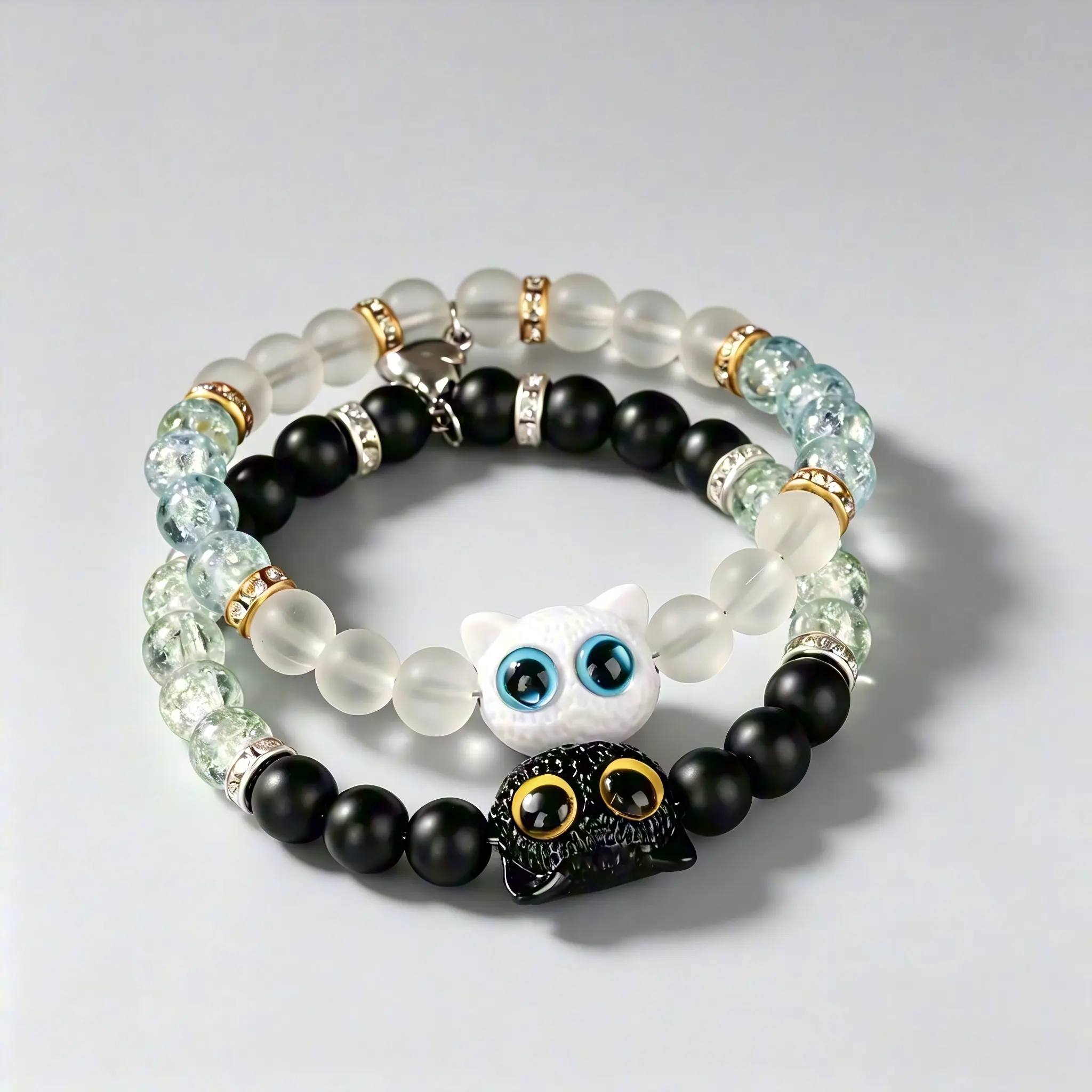 2026 Unisex Couple Matching Sets - Cute Cartoon Cat Magnetic Bangles, All Seasons Fashion Costume Jewelry, Ideal Gift for Cat Lovers, Cartoons, Bracelet, Daily, Lightweight, Beads, Casual, Animal Theme, Friends, Multiple Age Groups, Secure Bead Fittings,,