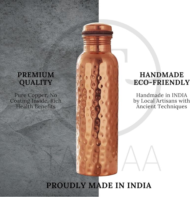 Pure Copper Water Bottle - 32 oz - Indian Handmade Copper Bottle for Drinking Water at Travel, Hiking, Gym, Office, Outdoor - Normal Finish