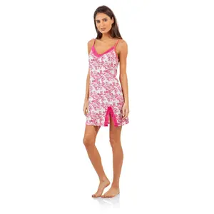 Casual Nights Women's Sleepwear Lace Trim Slip Camisole Nightie - Pink Floral - XX-Large