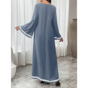 Scacto'S New Middle Eastern And Western Style Solid Color Lace Spring And Summer Dress, a Muslim Long Robe (Without a Headscarf)