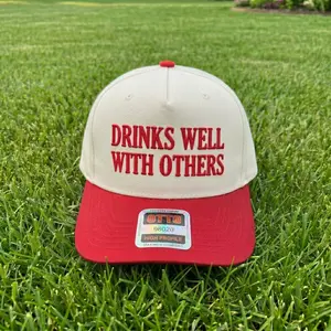 Embroidered Drinks Well With Others Vintage Trucker Hat, Funny Distressed Embroidered Cap, Adjustable Snapback