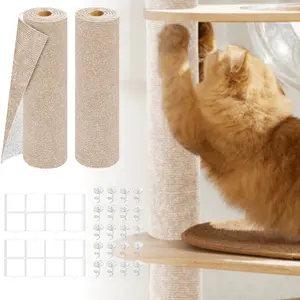 2Pack Total 39.4"x15.8" Cat Scratch Mat for Cat Couch Furniture and Wall Protector | Trimmable Self-Adhesive Carpet Climb Cat Scratcher for Covering Cat Tower and Replacement Pads (Beige) - Home Improvement.