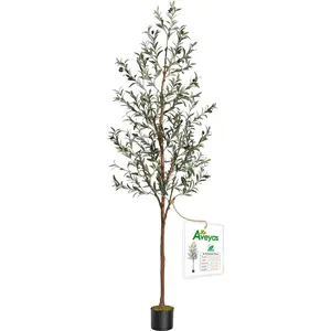 7ft Artificial Olive Tree for Home, 7 Feet Large Faux Plant Fake Skinny Silk with Black for Indoor Living Room Office (7 ft Tall)