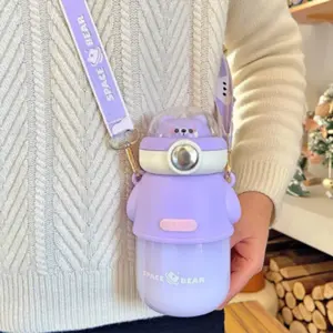 Purple Space Bear Water Bottle with Strap