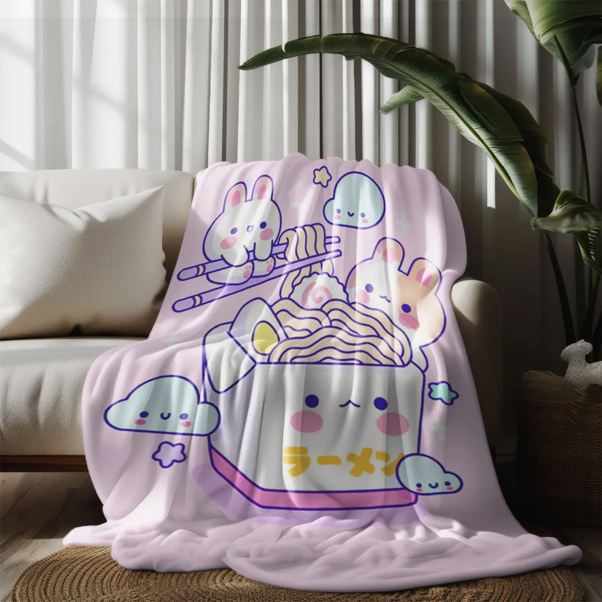 Cute Bunny Noodle Blanket, Coral Fleece Thick Cover, Autumn Winter Sofa Warm Nap Blanket, Cozy Home Essentials