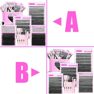 887 Pcs 4 Styles Lashes Kit 100D/150D/Manga/Volume Fluffy Eyelash Clusters Kit 10-18mm Cluster Eyelash Extension Kit D-Curl With Lash Bond and Seal*2, Lash Remover，Lash Tweezers,Eyelash Brush DIY at Home Easily
