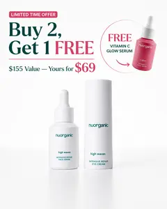 nuorganic High Waves Face Serum & Eye Cream Intensive Repair Bundle with Free Vitamin C Glow Serum for Hydration and Radiance
