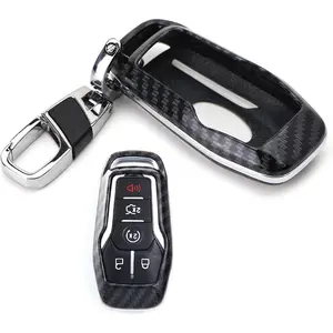 New Upgrade Fit Black Glossy Carbon Fiber Pattern Key Fob Shell w/Keychain Compatible with Ford or Lincoln 4/5-Button Intelligent Access Key