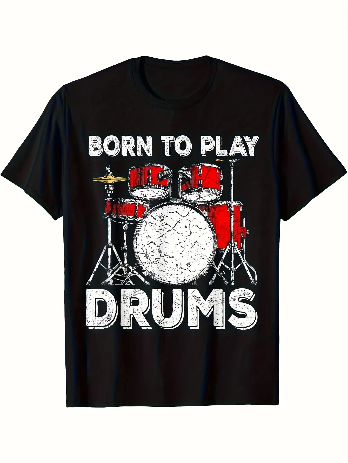 Natural Drummer Pattern T-shirt-Black Drummer Red Drum Design, Elastic Fabric Turtleneck Shirt, Suitable for Drummers and Music Lovers-Four Seasons Leisure Wear, Performance Practice Daily Essential-Machine Washable Regular Version, Drummer Gift