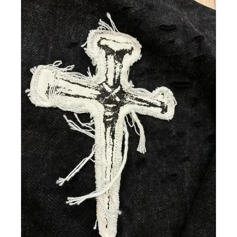 Y2k Sacred Cross Embroidery Hoodie Streetwear Men Trend Hip Hop Patchwork Zip Up Hoodies Black Sweatshirt Loose Jacket Clothing Can be used with raincoat Y2k Sacred Cross Embroidery Hoodie Streetwear Men Trend Hip Hop Patchwork Zip Up Hoodies Black Sweatshirt Loose Jacket Clothing Can be used with raincoat
