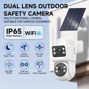 Home Outdoor Solar-Powered Dual-Lens Surveillance Camera, Mobile Phone Dual-Lens Dome Camera, No Plug-in, No Wiring Required