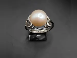Womens 925 Silver Adjustable CZ Stone Encrusted Hand Mounted White Pearl Ring rings designer baroque pearls golden natural