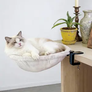 Cat Desk Hammock Bed - Rotating Cat Bed forDesk or Table,Upgraded Clamp with SpongePad, Holds Up to 45LBS, Soft & Sturdy CatNest for indoor Cats
