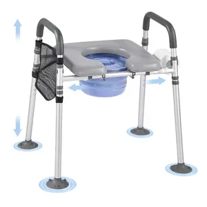 Bedside Commode Chair 4-In-1 System With Raised Toilet Seat, Adjustable Height, 500 Lbs Weight Capacity, Safety Rails, Padded Seat, Non-Slip Feet, Easy Assembly For Elderly And Disabled Home Care, Durable Steel Frame