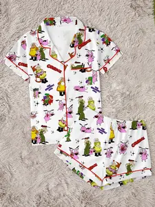 Women's Pajama Set, Dog Print Two-Piece Comfortable Sleepwear Fit, Short Sleeve Button-Up Top and Elastic Shorts, Casual Home Wear, Casual Nightwear, Loungewear, Pajamas Lounge Set, Pyjamas, Pjs, Party Gift