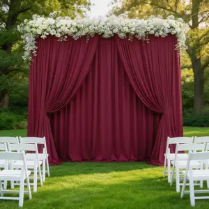 Burgundy Draping Fabric Event Backdrop 8 Pcs 5x10ft, Smooth Silky Polyester with Beautiful Hang for Bridal Shower, New Year, Romantic Dinner, Photo Background