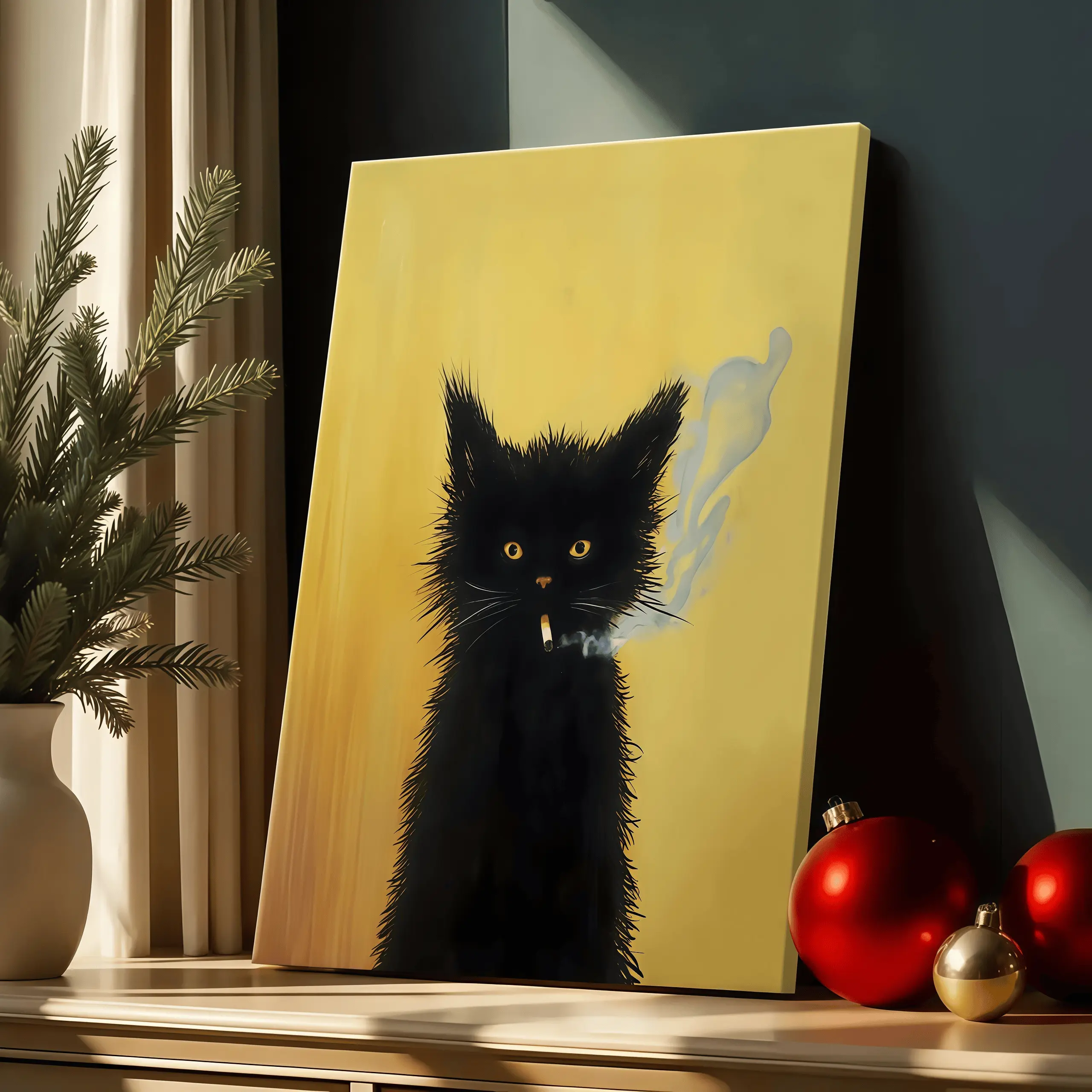 Smoking Cat Art Print, Antique Cat Art, Vintage Cat, Victorian Kitsch Poster, Weird Art Print, Storybook Funny Kitten, Retro Ganster Cat, Rolled Canvas & Wood Frame Options, Wall Art, Funny Animal Artwork, Vintage Aesthetic Decor,