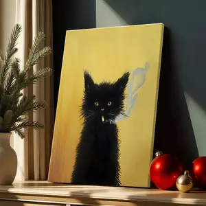 Smoking Cat Art Print, Antique Cat Art, Vintage Cat, Victorian Kitsch Poster, Weird Art Print, Storybook Funny Kitten, Retro Ganster Cat, Rolled Canvas & Wood Frame Options, Wall Art, Funny Animal Artwork, Vintage Aesthetic Decor,