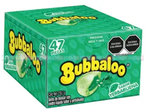 Adams Bubbaloo Yerbabuena Spearmint Bubble Gum 47ct x 32 Fruit Flavor