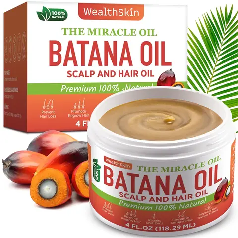 Wealthskin 100% Pure Batana Oil from Honduras - Dr. Sebi Haircare Product, Natural Hair Care Growth Oil for Damaged Repair, Loss Reduction, Nourishing Hair Mask & Moisturizing Scalp Care