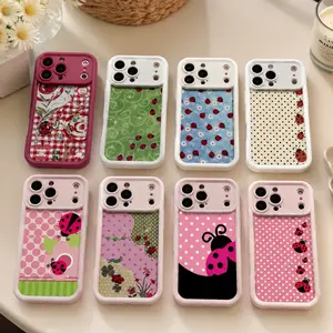 Floral Dot Ladybug Print Phone Case, Durable Sky-Eye Ladder Material, Fits iPhone 17 16 15 14 13 12 11 Pro ProMax Plus  Air series For Girls
