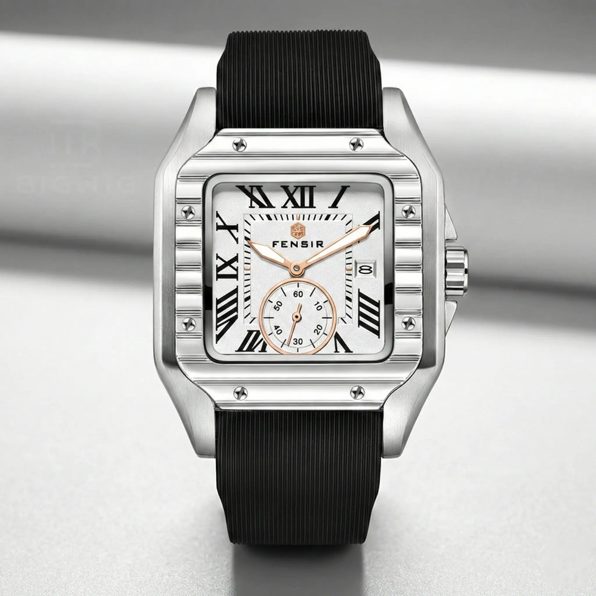 Silver Analog Watch Roman Numerals Stainless Steel Strap Waterproof Unisex Unisex Classic Square Roman Numerals Silver Analog Water  main image 3