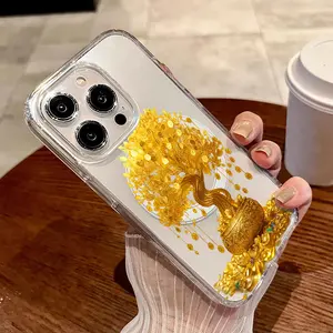 Features a Money Tree Design with Coin Leaves And Decorative Jars, Made of Transparent Thickened Anti-Drop Hard Shell with a Magnetic Ring, Supports Wireless Charging, Suitable for iPhone 17 E Air Pro ProMax iPhone16 15 14 Plus 13 12 Mini 11 X XS XR