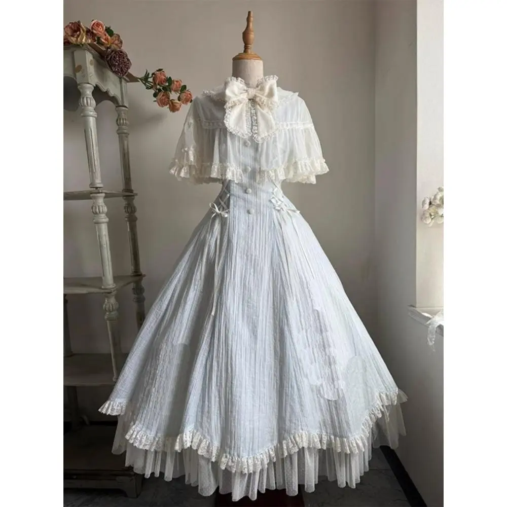 Summer Sweet French Elegant Women Dress Lolita Chic Design Y2k Lace Splice Bow Dress Retro Bandage Female Princess Party Outfits