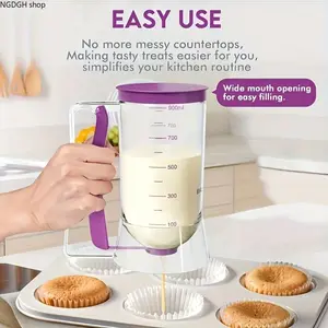 900ML Ergonomic Batter Pitcher Dispenser with Comfort Grip Handle, Precise Controlled Drip Spout, Great for Waffles, Crepe & Homemade Breakfast Making, Essential Home Baking Gadget