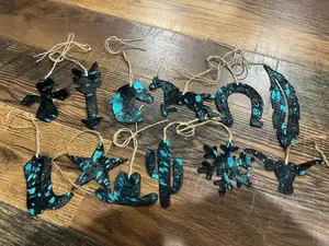 BLUE/BLACK ACID WASH Leather Cowhide Christmas Ornament- Sold Individually